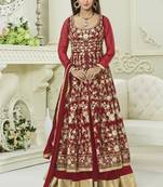 Red Embroidered Silk Blend Salwar
