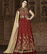 Maroon Embroidered Silk Blend Salwar