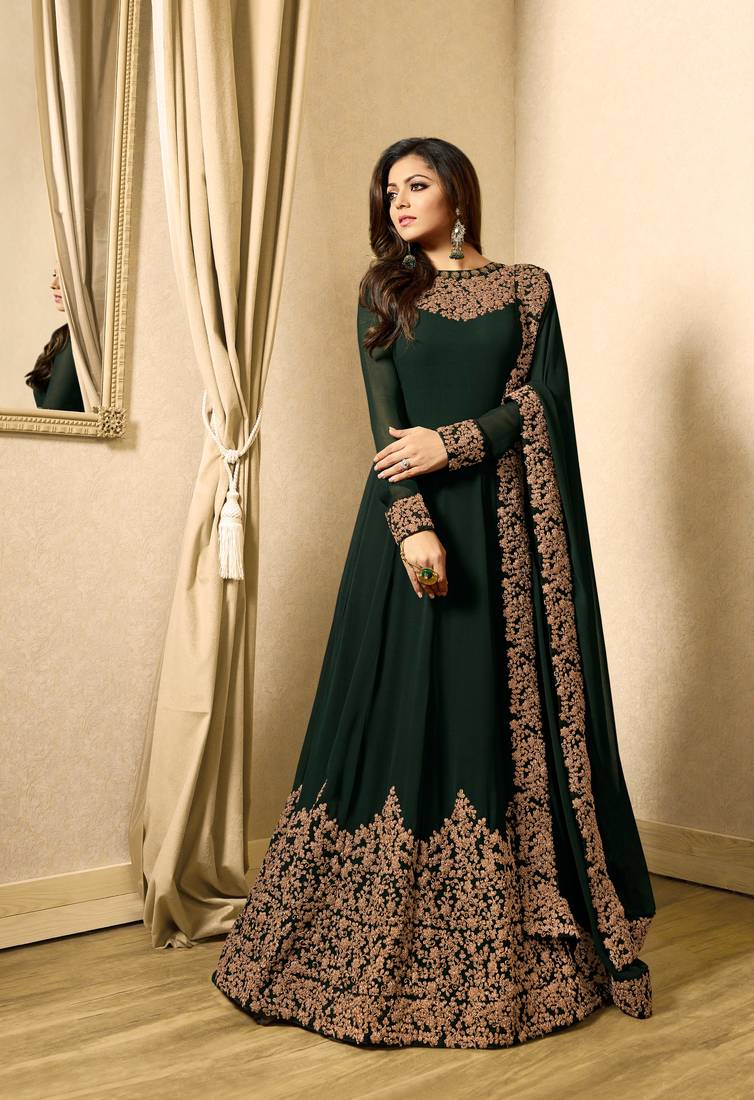 Green Embroidered Georgette Salwar