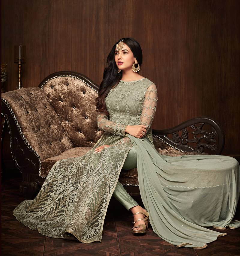 Green Embroidered Net Salwar