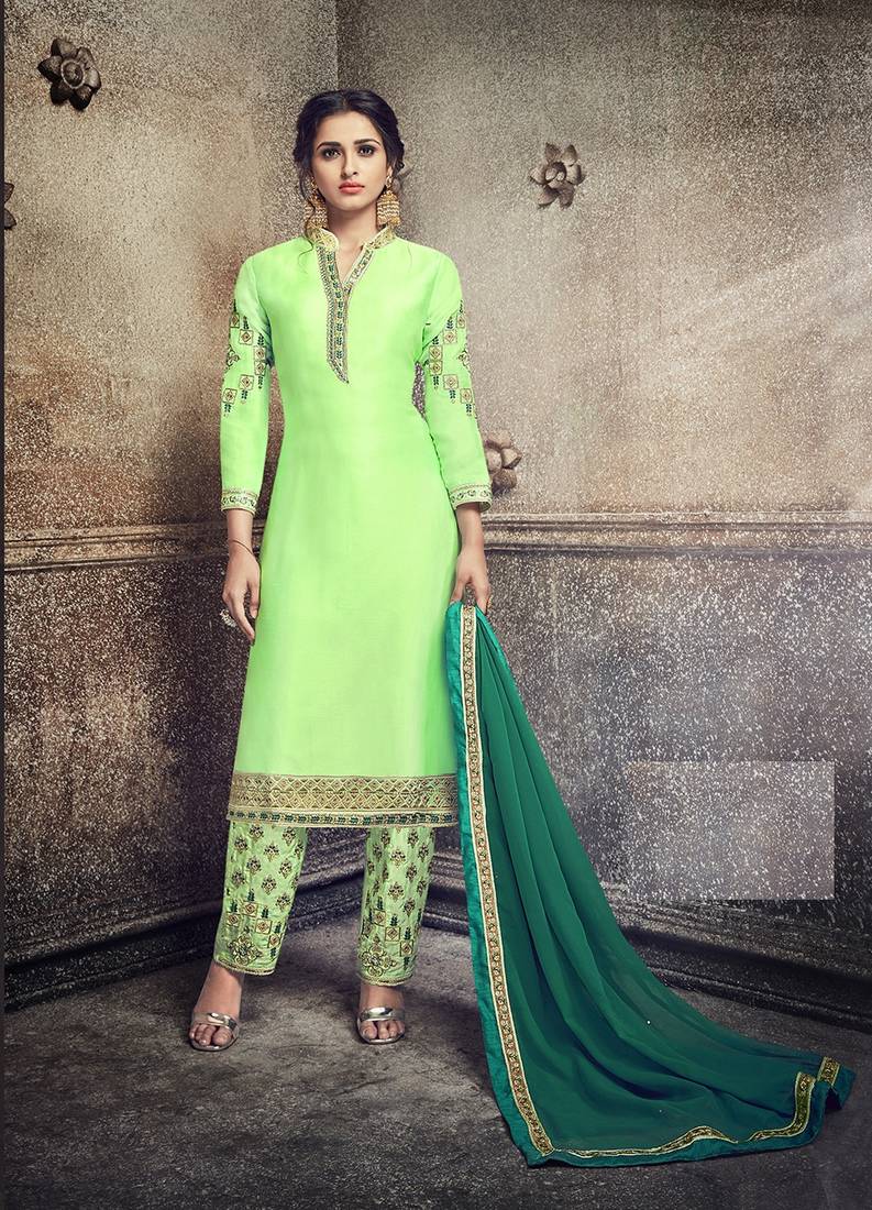 Green Embroidered Georgette Salwar