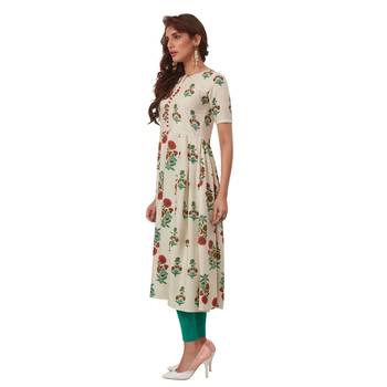 Off-white printed cotton long kurtis 3
