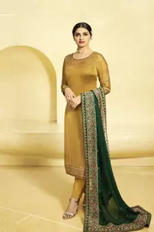 Yellow Embroidered Georgette Salwar