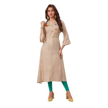 Brown printed cotton long kurtis 1