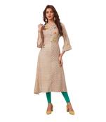 Brown printed cotton long kurtis