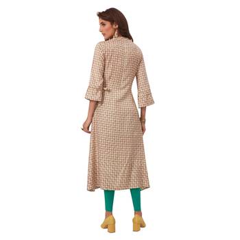 Brown printed cotton long kurtis 2