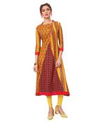 Yellow printed cotton long kurtis