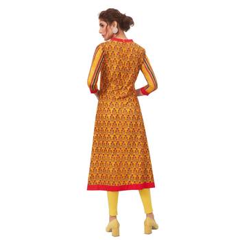 Yellow printed cotton long kurtis 2