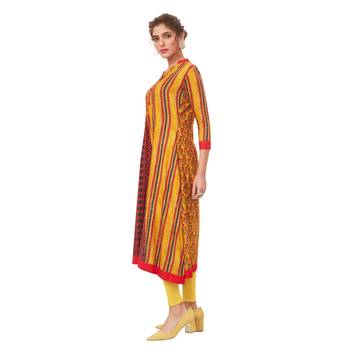 Yellow printed cotton long kurtis 3