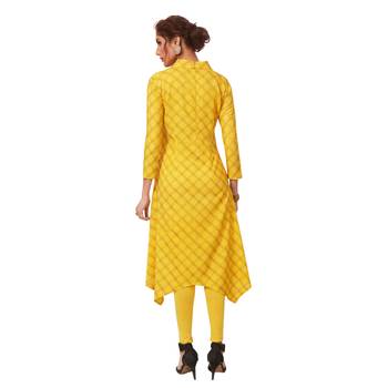 Yellow printed cotton long kurtis 2