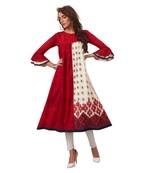 Red printed cotton long kurtis