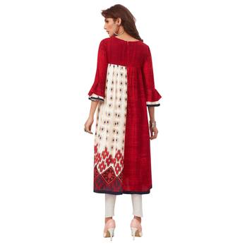 Red printed cotton long kurtis 2