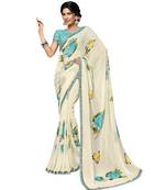 Cream printed georgette saree with blouse