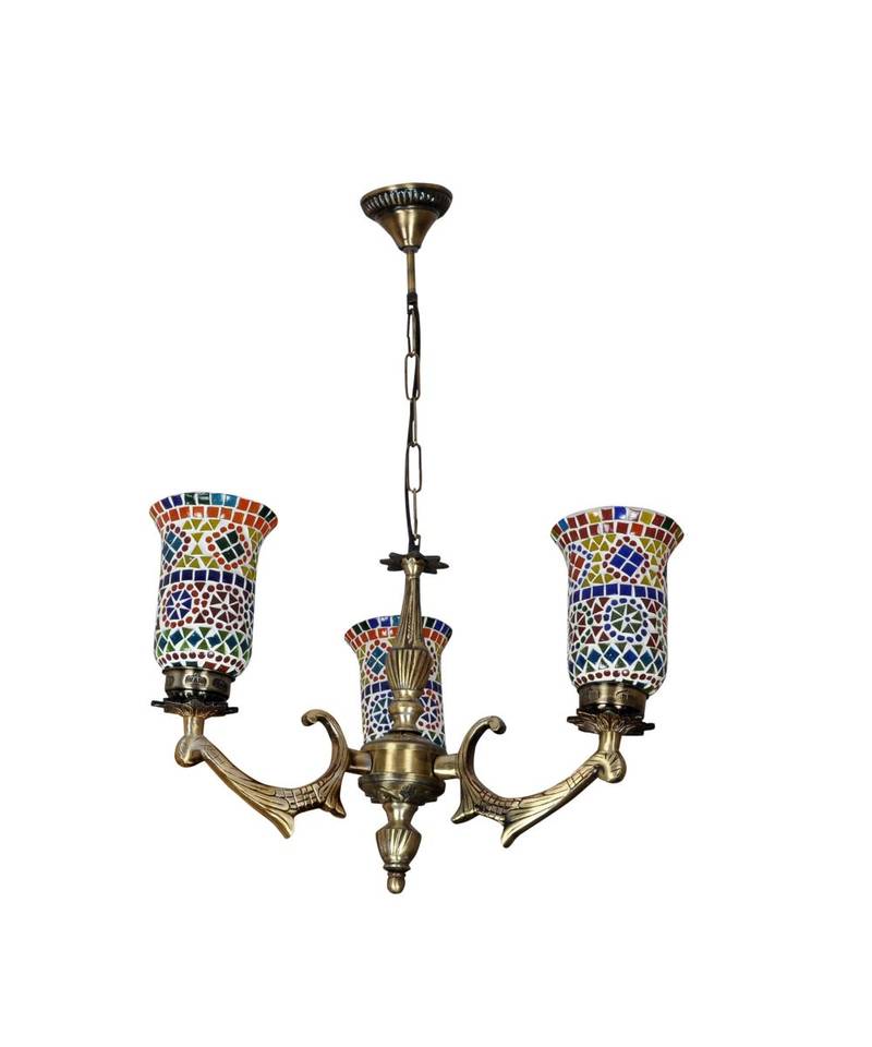 Turquoise Color Mosaic Glass Lighting 3 Light Chandeliers Hanging Ceiling Pendant Lights Fixtures