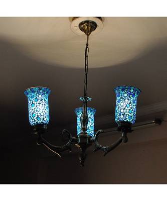 Orange Color Mosaic Glass 3 Light Chandelier Hanging Pendant Light Lamp for Home Living Room Outdoor Hotel Office 2