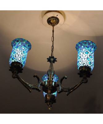 Orange Color Mosaic Glass 3 Light Chandelier Hanging Pendant Light Lamp for Home Living Room Outdoor Hotel Office 3