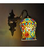 Indian Mosaic Glass Elephant Design Metal Brass Polish Finish Down Light Indoor Outdoor Wall Sconce