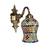 Indian Mosaic Glass Elephant Design Metal Brass Polish Finish Down Light Indoor Outdoor Wall Sconce