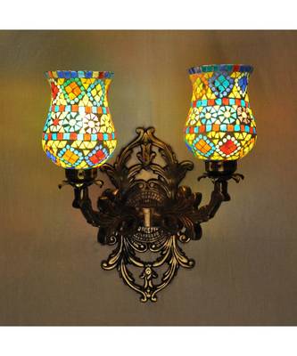 Designer Mosaic Glass Metal Fitting 2 Wall Light Sconces Best for Dining/Living Room Decorative 1