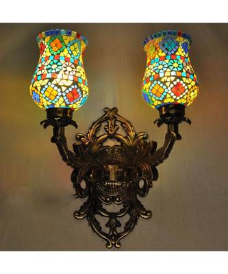 Designer Mosaic Glass Metal Fitting 2 Wall Light Sconces Best for Dining/Living Room Decorative 2