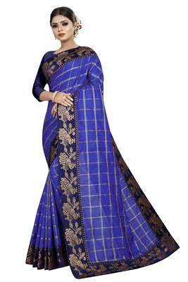 Blue woven fancy fabric saree with blouse 1