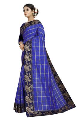 Blue woven fancy fabric saree with blouse 2