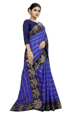 Blue woven fancy fabric saree with blouse 3
