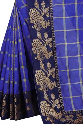Blue woven fancy fabric saree with blouse 5