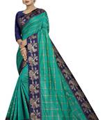turquoise  woven fancy fabric saree with blouse