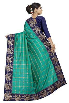 turquoise  woven fancy fabric saree with blouse 5