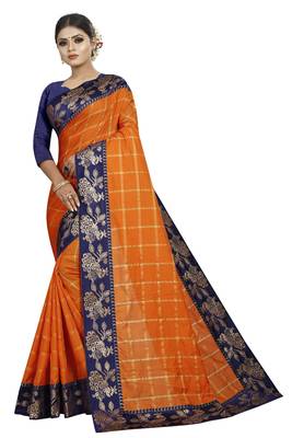 Orange woven fancy fabric saree with blouse 1