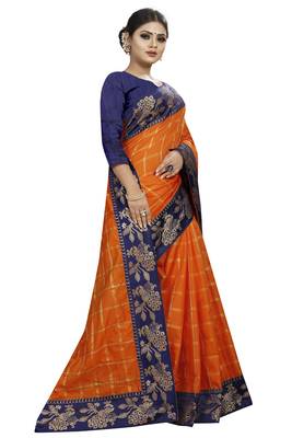 Orange woven fancy fabric saree with blouse 3