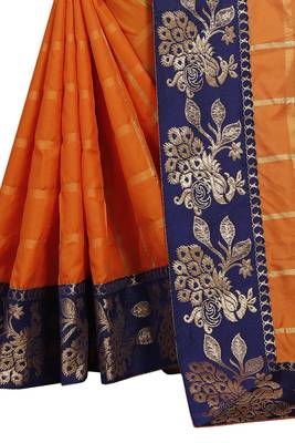 Orange woven fancy fabric saree with blouse 5
