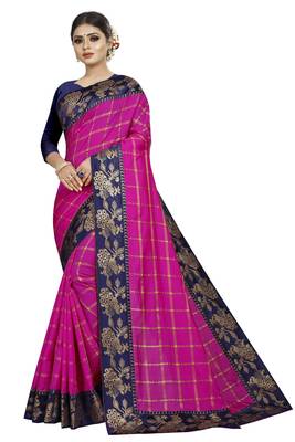 Pink woven fancy fabric saree with blouse 1