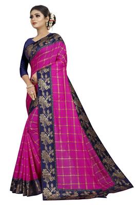 Pink woven fancy fabric saree with blouse 2