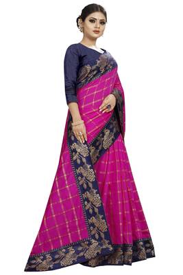 Pink woven fancy fabric saree with blouse 3