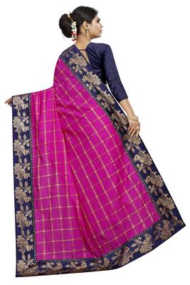 Pink woven fancy fabric saree with blouse 4