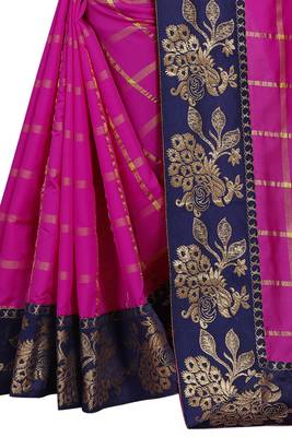 Pink woven fancy fabric saree with blouse 5