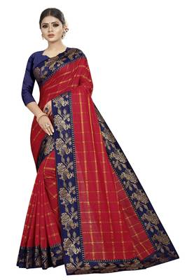 Blood red woven fancy fabric saree with blouse 1