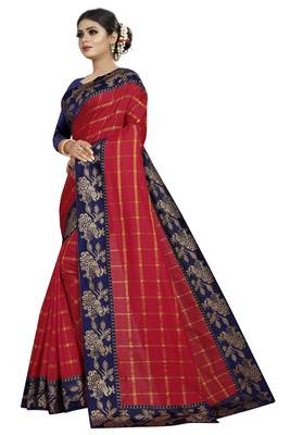 Blood red woven fancy fabric saree with blouse 2