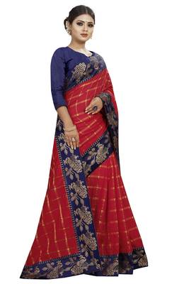 Blood red woven fancy fabric saree with blouse 3
