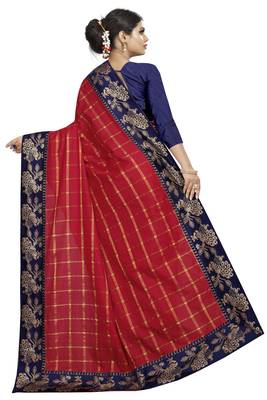 Blood red woven fancy fabric saree with blouse 4