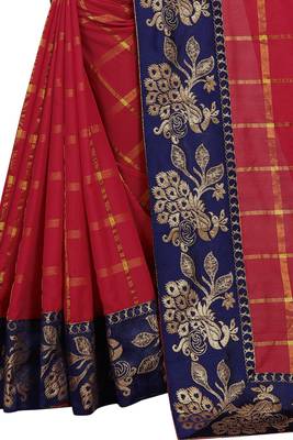 Blood red woven fancy fabric saree with blouse 5