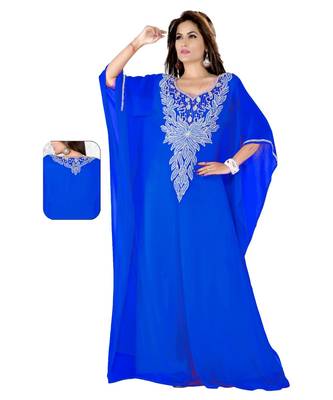 Royal Blue Embroidered Faux Georgette Farasha 1