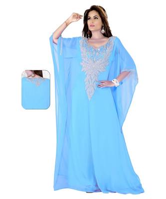 Sky Blue Embroidered Faux Georgette Farasha 1