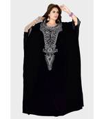 Black Embroidered Faux Georgette Farasha