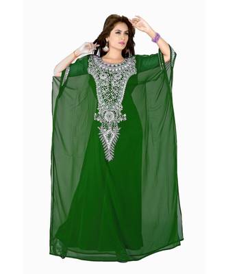 Bottle Green Embroidered Faux Georgette Farasha 1