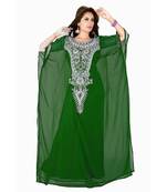 Bottle Green Embroidered Faux Georgette Farasha