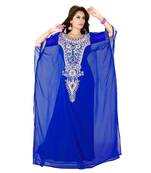 Royal Blue Embroidered Faux Georgette Farasha