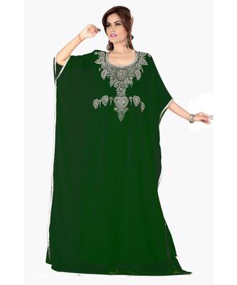 Bottle Green Embroidered Faux Georgette Farasha 1